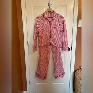 J Crew Red Pinstriped Cotton Pajama Set Size XS